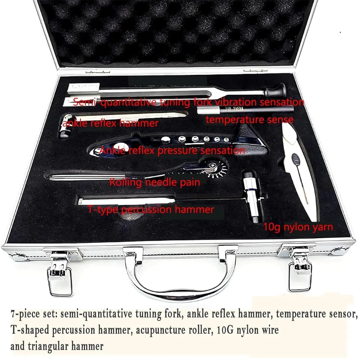 Kit d'Examen Neurologique en Acier Inoxydable avec 7 Outils, Appareil de Diagnostic Neurosensoriel