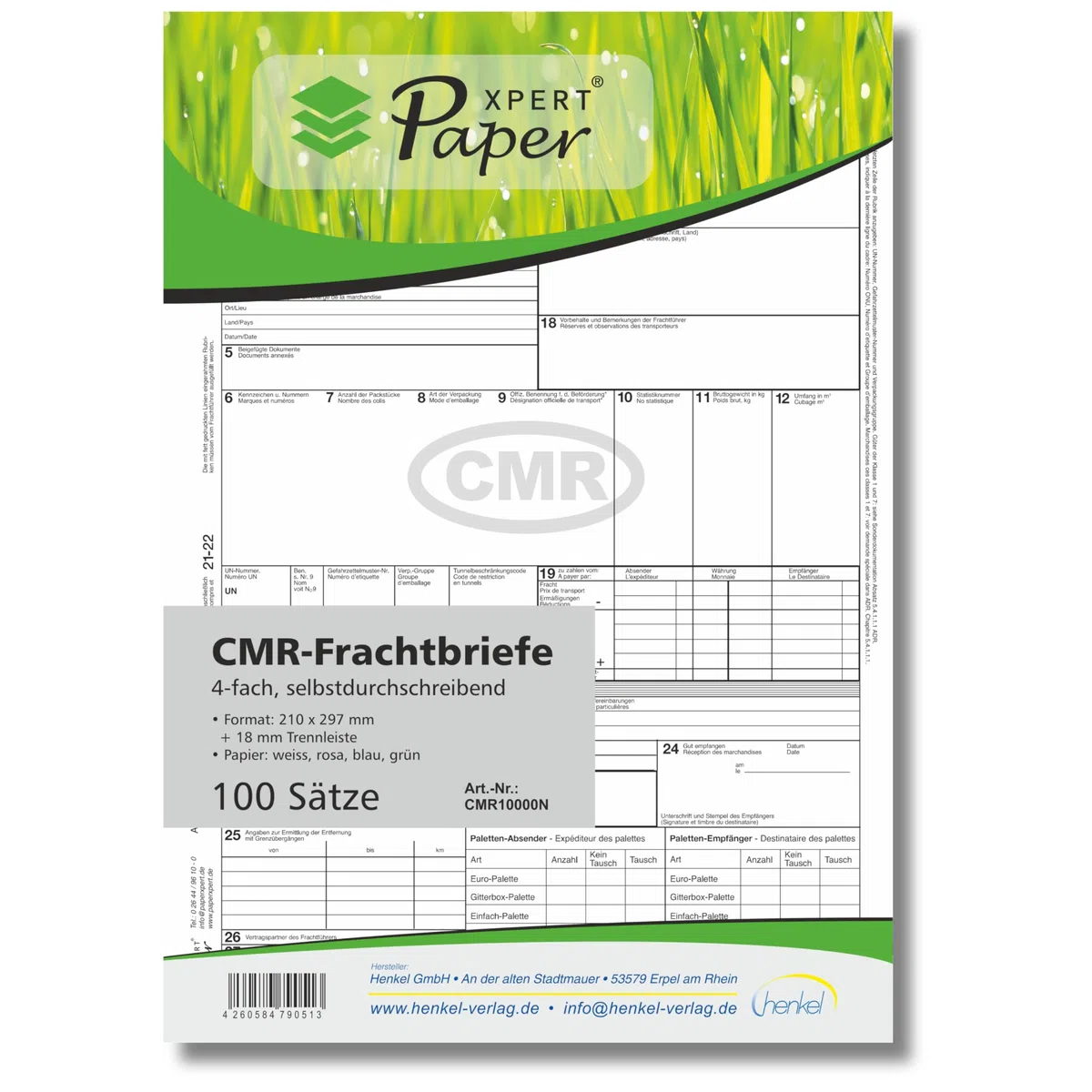 CMR Lot de 100 lettres de fret autocopiantes 4 compartiments Transport international ADR