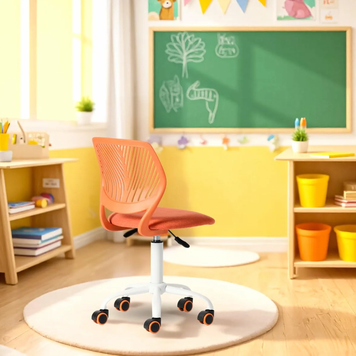 Chaise de Classe Compacte Ergonomique pour Enfants, Dossier en Maille Respirante, Hauteur Réglable, Citrus